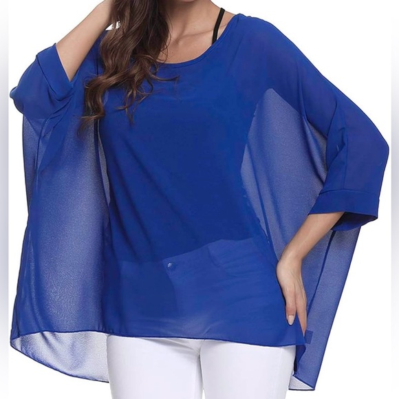 NWT Cobalt Blue Flowy Batwing Top - Picture 7 of 9